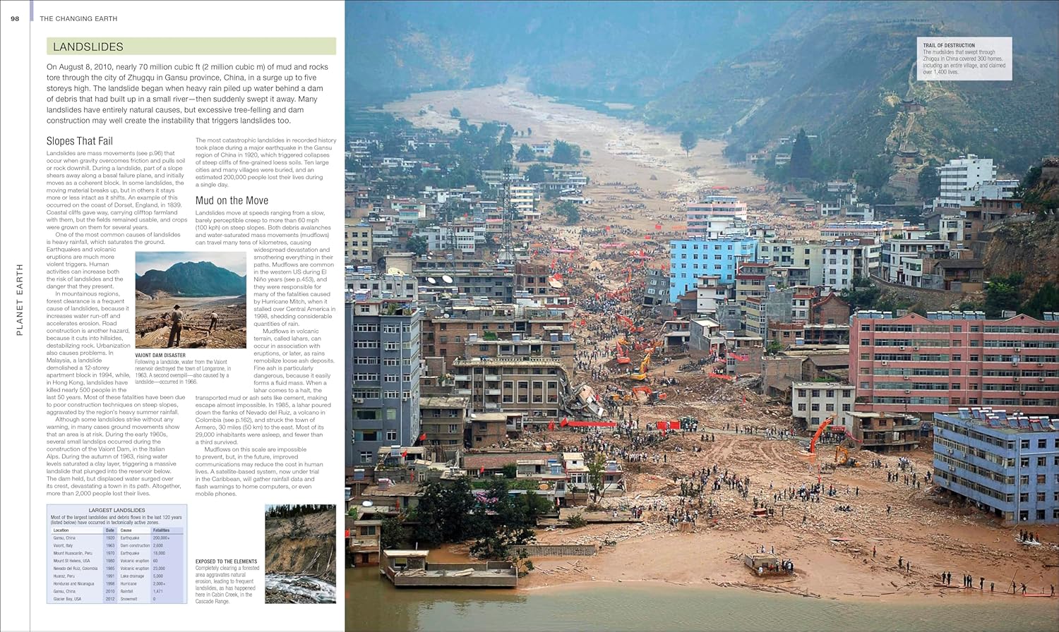 News article with a photo of a disaster-stricken area and a cityscape.