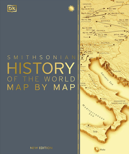 Book cover of 'History of the World Map by Map' with a map illustration on a blue background