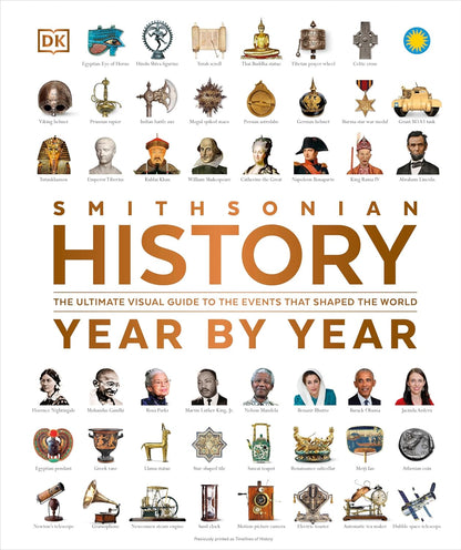 Book cover of 'Smithsonian History Year by Year' with illustrations and text.