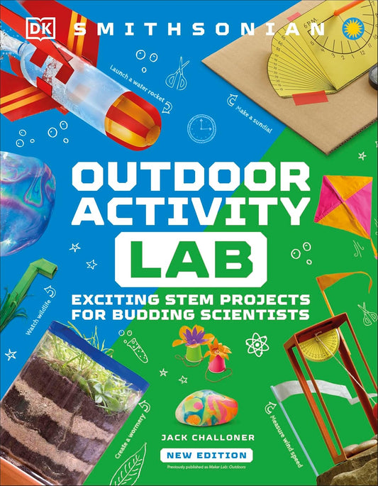 Book cover of 'Outdoor Activity Lab' with STEM project images and Smithsonian logo.