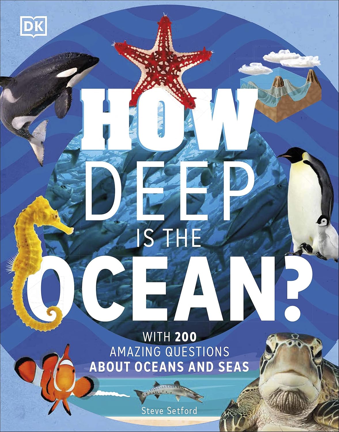 Book cover of 'How Deep is the Ocean?' with ocean-themed illustrations and text.