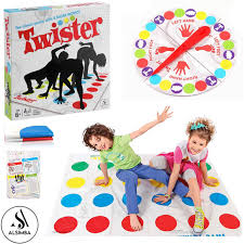 Twister game set with box and children playing on the mat