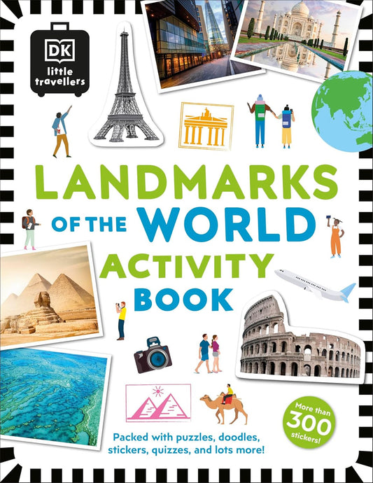 Activity book cover featuring landmarks of the world with stickers and illustrations.