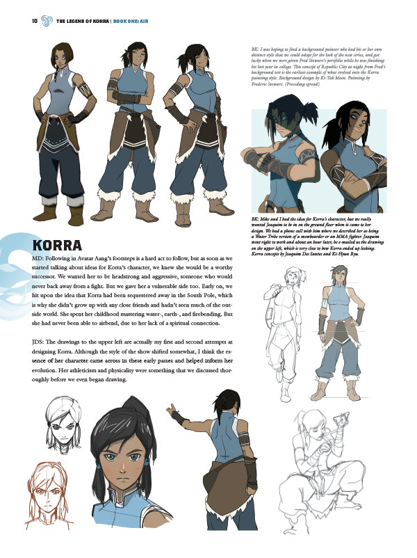 Character design sheet for Korra from 'The Legend of Korra' with multiple poses and illustrations.
