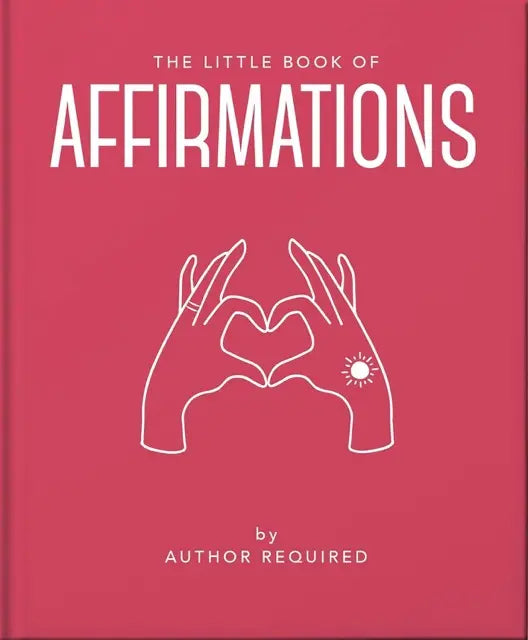 Book cover of 'The Little Book of Affirmations' with hands forming a heart on a red background