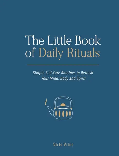 Book cover of 'The Little Book of Daily Rituals' with a teapot illustration on a blue background