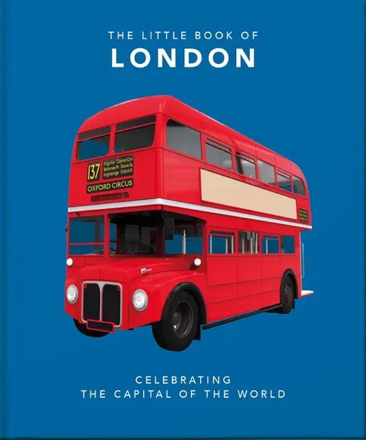 Book cover of 'The Little Book of London' with a red double-decker bus on a blue background