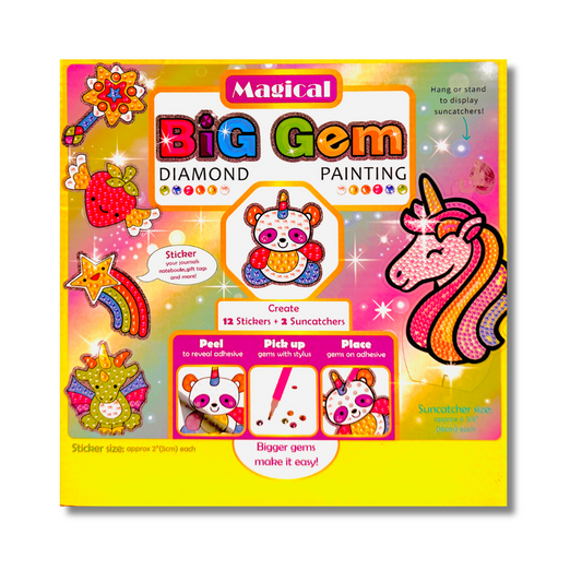 Magical Big Gem Diamond Painting kit packaging with colorful graphics and text.