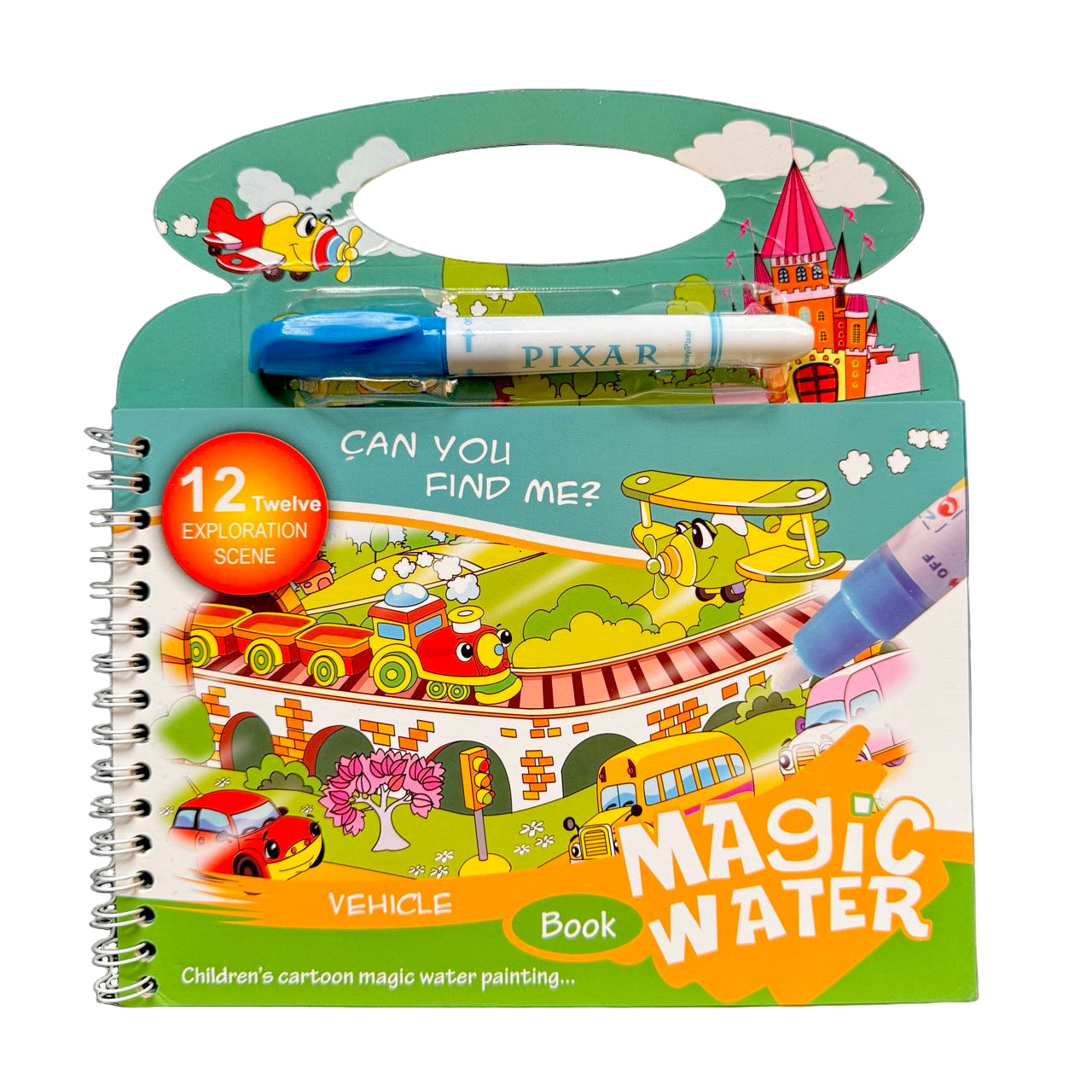 Children's magic water book with markers on a white background