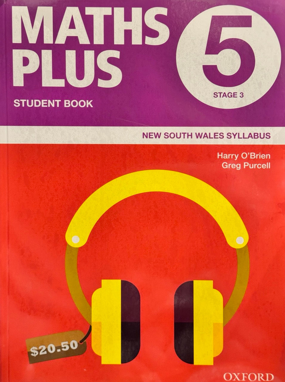 Maths Plus student book for Stage 3, New South Wales syllabus with a red and yellow design.