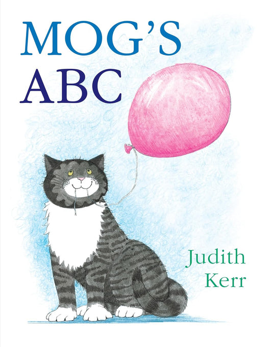 Book cover of 'Mog's ABC' featuring a cat with a pink balloon.