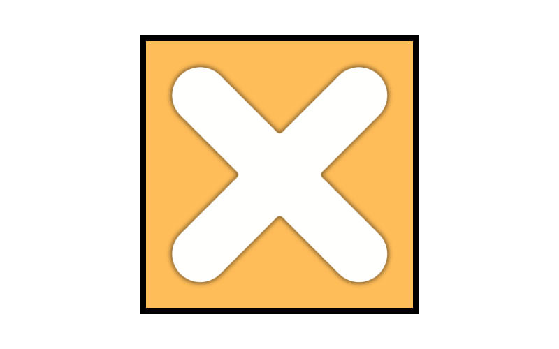 Yellow square with a white 'X' in the center on a white background