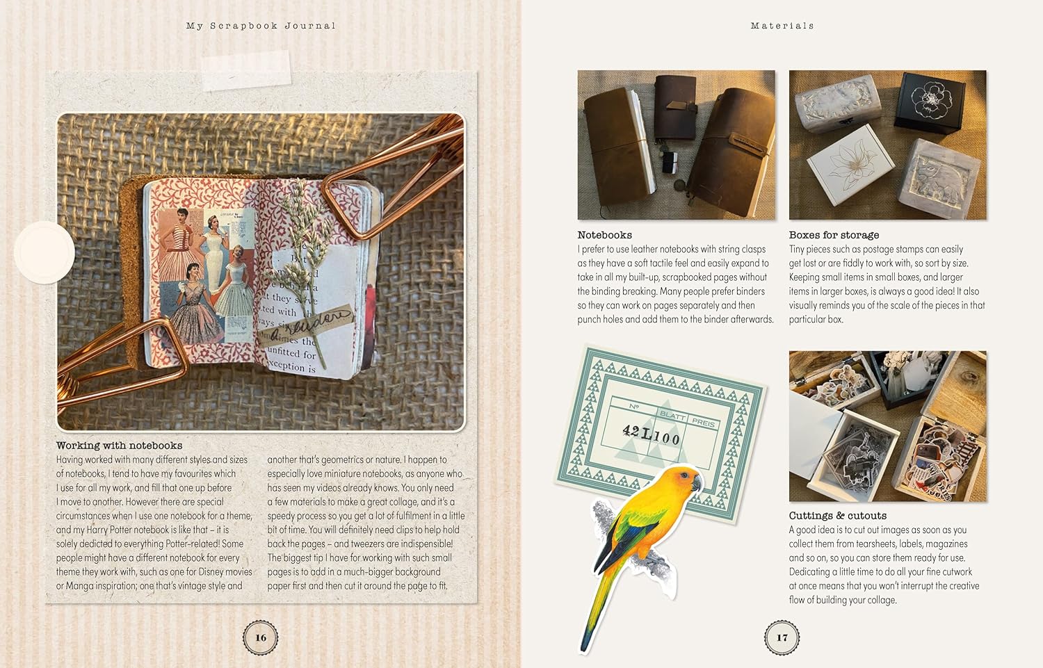 Product catalog page with a notebook, wallet, and decorative items.
