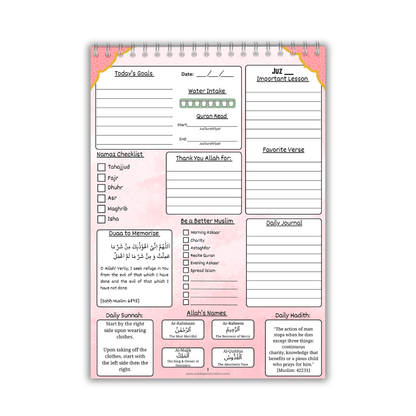 Planner with daily religious tasks and goals on a white background