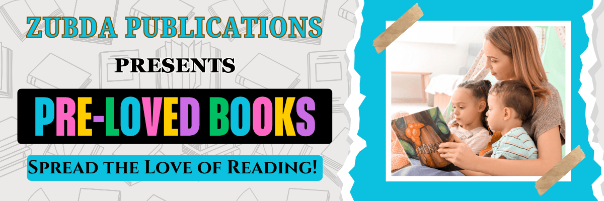 Zubda Publications banner with text and a photo of a woman and two children with books.