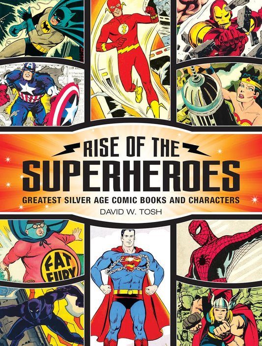 Book cover of 'Rise of the Superheroes' featuring comic book characters and design elements.
