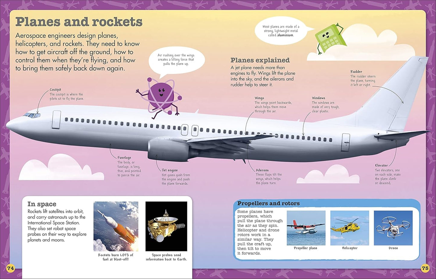 Educational poster about planes and rockets with illustrations and text.