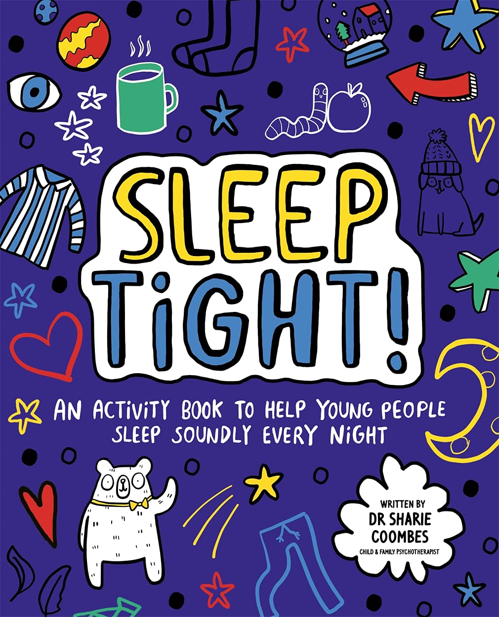 Book cover of 'Sleep Tight!' with colorful illustrations on a purple background