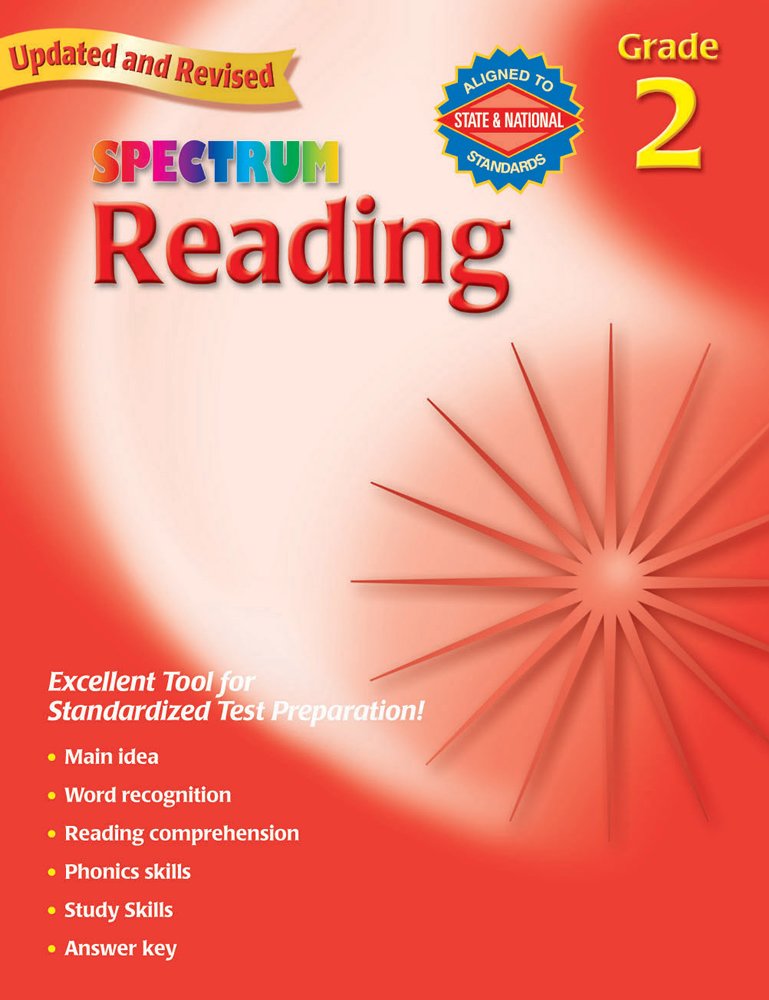 Spectrum Reading workbook for Grade 2 on a red background