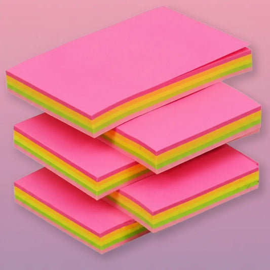 stack of multi colored sticky notes on a pink and purple background

