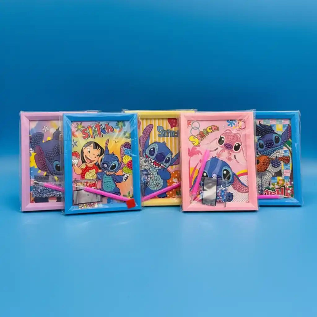 Set of colorful notebooks with cartoon characters on a blue background