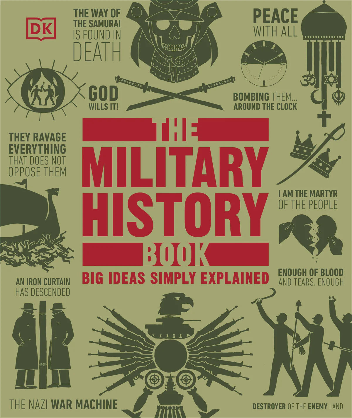 Book cover of 'The Military History Book' with various military-themed illustrations and text.