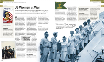 Magazine spread on US women at war with historical images and text.