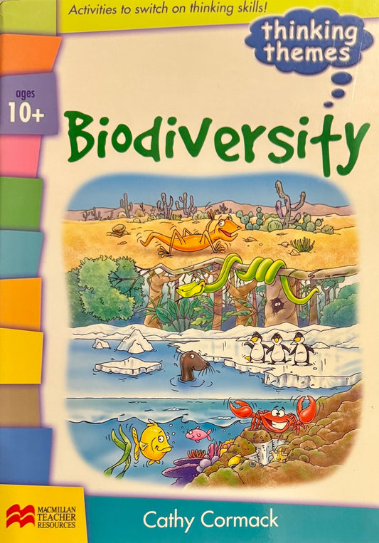 Book cover of 'Biodiversity' by Cathy Cormack, featuring illustrations of animals in different environments.