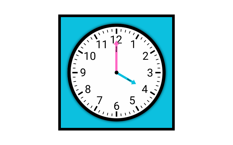 Clock with blue square border on a white background