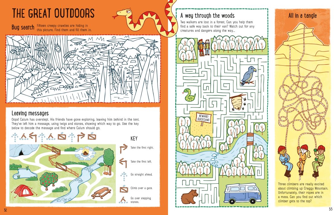 Educational children's book page with outdoor activities and illustrations.