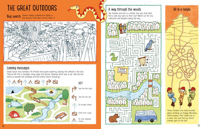 Educational children's book page with outdoor activities and illustrations.