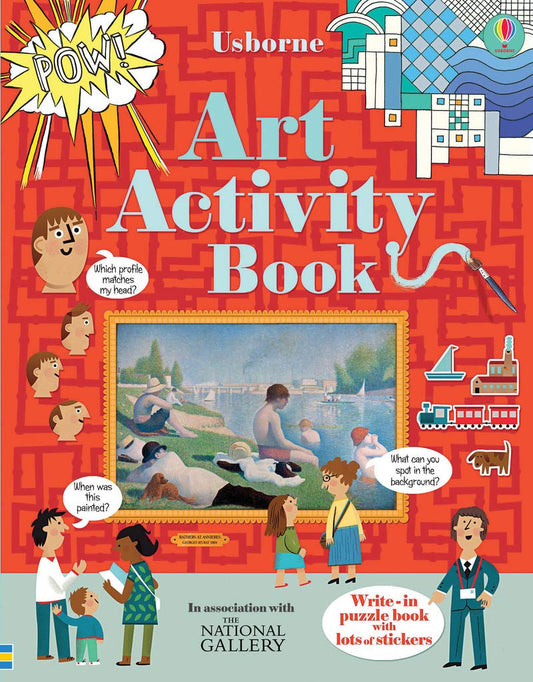Cover of 'Art Activity Book' by Usborne with colorful design and illustrations.
