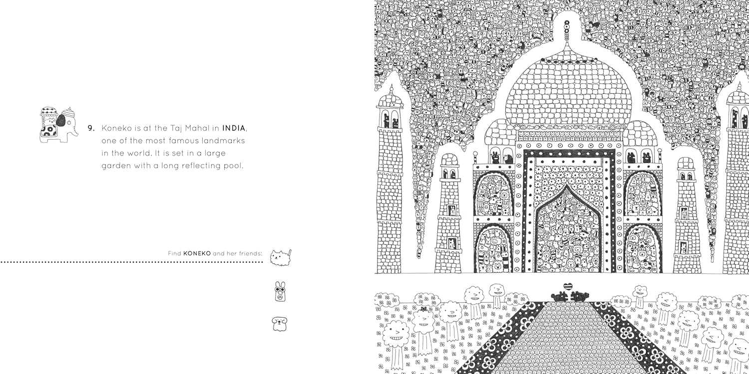 Black and white illustration of a famous architectural landmark with text on a white background