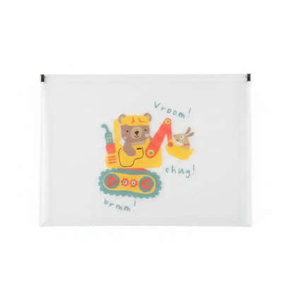 Children's poster with a bear in an excavator illustration on a white background